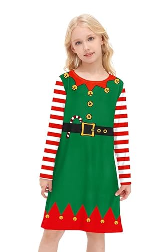 BesserBay Weihnachts Kleid für Mädchen Lang Ärmel Weihnachten Kostüm Xmas Outfit Weihnachtsbaum Bedruck 120 von BesserBay