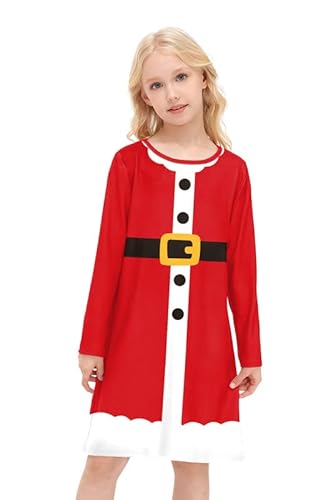 BesserBay Weihnachts Kleid für Mädchen Lang Ärmel Weihnachten Kostüm Xmas Outfit Weihnachtsmann Bedruck 120 von BesserBay