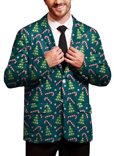 BesserBay Weihnachtsblazer Herren Bedruckte Langarm Anzugjacke Xmas Partykleidung Blazer Blazer Sakkos Grün XXL von BesserBay