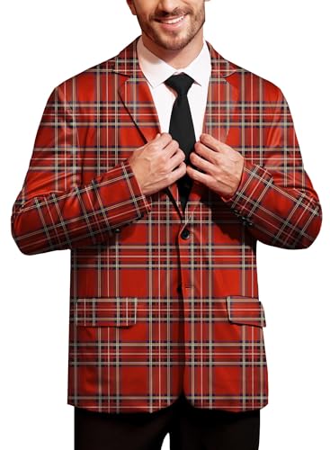 BesserBay Weihnachtsblazer Herren Bedruckte Langarm Anzugjacke Xmas Partykleidung Blazer Rot Sakkos XXL von BesserBay