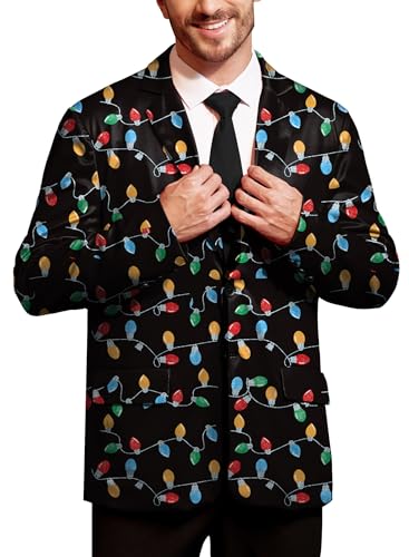 BesserBay Weihnachtsblazer Herren Bedruckte Langarm Anzugjacke Xmas Partykleidung Blazer Schwarz Sakkos XXL von BesserBay