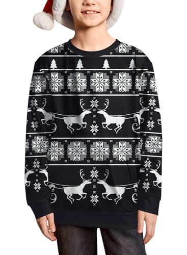 BesserBay Weihnachtspullover für Jungen Kinder Weihnachten Sweatshirts T Shirts Langarm Pullover Schwarz 10 Jahre von BesserBay