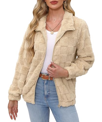 BesserBay Winter Damen Casual Mit Reißverschluss Warm Fleece Jacke Weich Outdoor Plüschjacke Hellbraun M von BesserBay