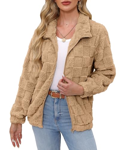BesserBay Winter Damen Casual Umlegekragen Warm Fleece Jacke Weich Fashion Herbst Plüschjacke Braun L von BesserBay