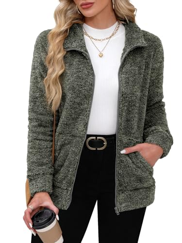 BesserBay Winter Damen Stehkragen Taschen Reißverschluss Casual Teddyfleece Jacke Fashion Sweatjacke Carbon XXL von BesserBay
