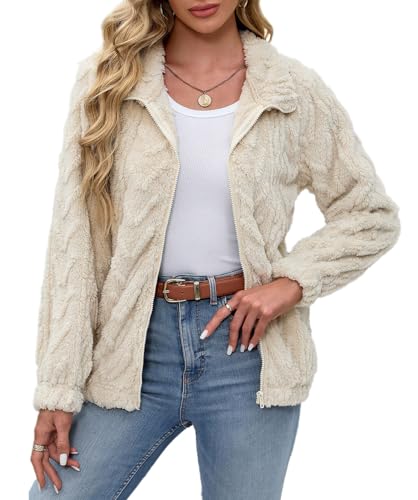 BesserBay Winter Damen Warm Umlegekragen Casual Teddyfleece Jacke Lässig Fashion Herbst Sweatjacke Beige XXL von BesserBay