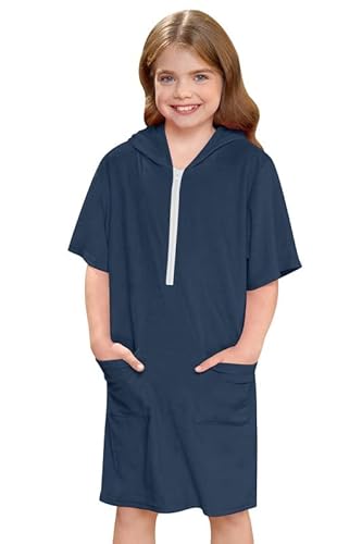 BesserBay Mädchen Kinder Unisex Badeponcho Badeponcho Reißverschluss mit Kapuze Blau Seitentaschen Surf Poncho 120 von BesserBay