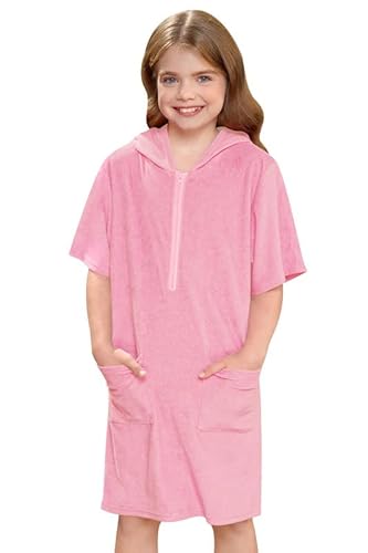 BesserBay Mädchen Strand Schwimmen Badeponcho Seitentaschen mit Kapuze Rosa Reißverschluss Surf Poncho 140 von BesserBay