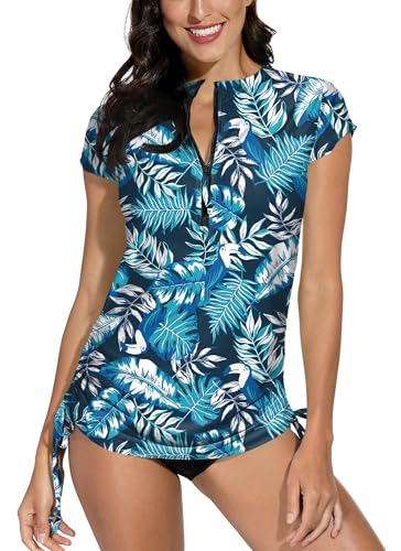 Damen Rashguard mit Weicher Stretch-Stoff Rundhals Atmungsaktives UV-Shirt UPF 50+ XXL von BesserBay