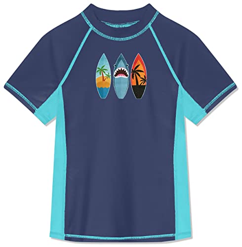 BesserBay Jungen Kinder Druck Badeshirt UV Shirt Kurzarm Navy Blau Schwimmshirt Bademode Rashguard 110 von BesserBay