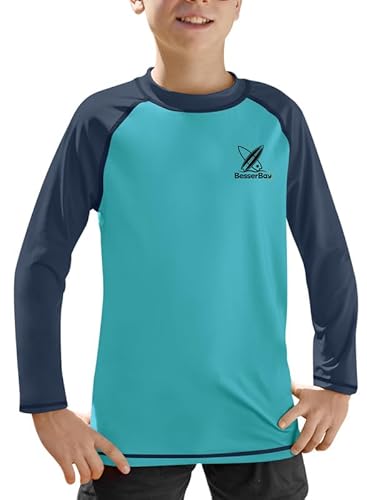 Kinder Langarm UV Shirt Schnelltrocknend UPF 50+ Sonnenschutz Rashguard Hellblau Navy blau 110 von BesserBay