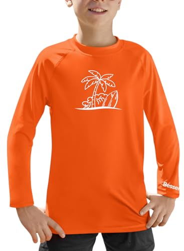 BesserBay Kinder Lange Ärmel UV Shirt Schnelltrocknend UPF 50+ Sonnenschutz Rashguard Orange 140 von BesserBay