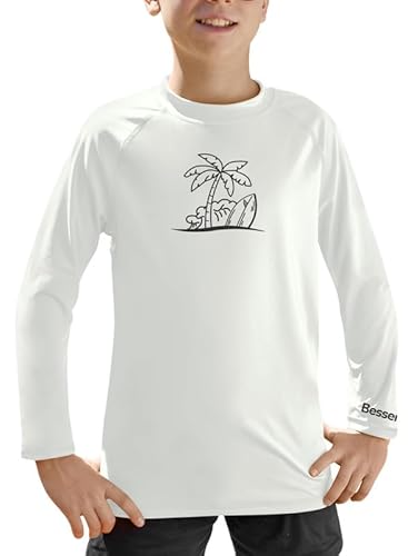 Kinder Lange Ärmel UV Shirt Sonnenschutz Schnelltrocknend UPF 50+ Rashguard Weiß 120 von BesserBay