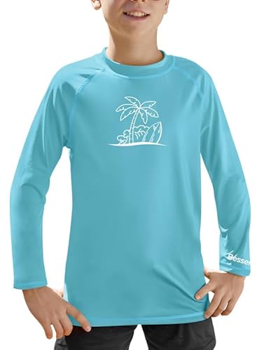 Kinder Rundhals UV Shirt Sonnenschutz Schnelltrocknend UPF 50+ Langarm Rashguard Hellblau 150 von BesserBay