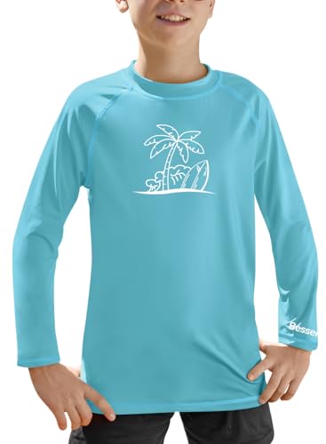 BesserBay Kinder UV Shirt Langarm Schnelltrocknend UPF 50+ Sonnenschutz Rashguard Hellblau 140 von BesserBay