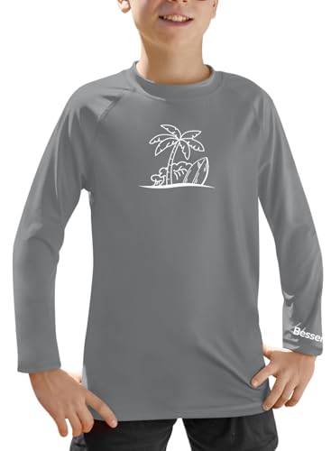 BesserBay Kinder UV Shirt Langarm UPF 50+ Sonnenschutz Schnelltrocknend Rashguard Grau 120 von BesserBay