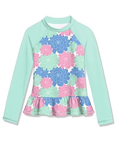 BesserBay Mädchen Badeshirt Kinder UV Shirt Grün Langarm UPF 50+ Sonnenschutz Rüschensaum Rash Guard 140 von BesserBay