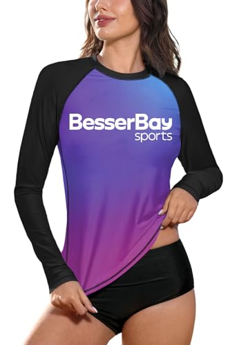 Rash Guard Damen Schnell Trocknend Badeshirt Schwimmshirt Sonnenschutz Surfshirt Stehkragen Langarm UV Shirt 19C5 36 EU/Small von BesserBay