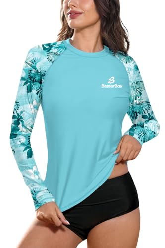 Rash Guard Damen UPF 50+ Schwimmshirt Langarm Surfshirt Stehkragen Sonnenschutz UV Shirt 17A8 42 EU/XL von BesserBay