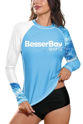 Rash Guard Damen UPF 50+ Schwimmshirt Langarm Surfshirt Stehkragen Sonnenschutz UV Shirt 18B3 40 EU/Large von BesserBay