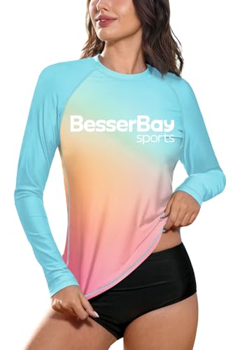 Rash Guard Damen UPF 50+ Schwimmshirt Stehkragen Langarm Sonnenschutz Surfshirt UV Shirt 19B4 36 EU/Small von BesserBay