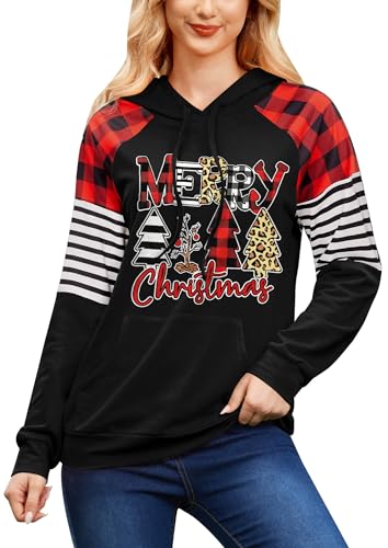 Weihnachten Damen Casual Hoodie Lustige Christmas Langarm Kapuzenpullover mit Tasche Weihnachtsbaum S von BesserBay