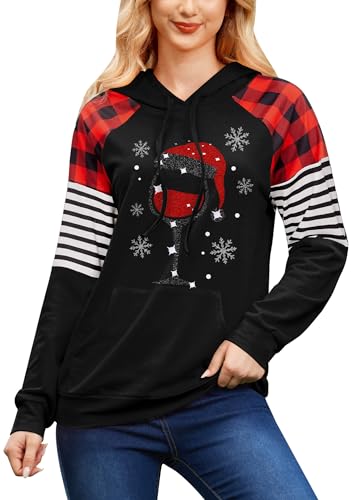 Weihnachten Damen Casual Kapuzenpullover Langarm mit Tasche Lustige Christmas Hoodie Kelch L von BesserBay