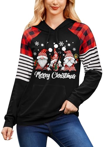 Weihnachten Damen Lässig Hoodie mit Tasche Langarm Lustige Christmas Kapuzenpullover Schneemann XXL von BesserBay