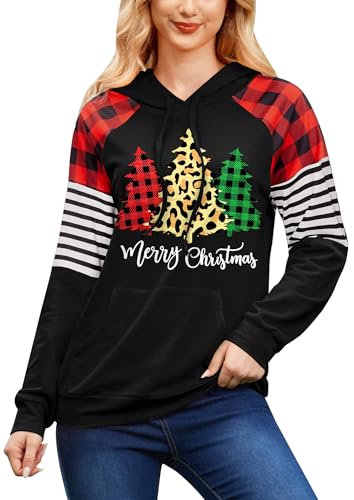 Weihnachten Damen Lässig Kapuzenpullover Langarm mit Tasche Lustige Christmas Hoodie Weihnachtsbaum L von BesserBay