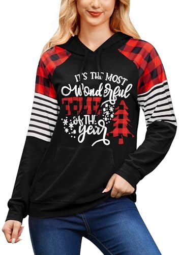 Weihnachten Damen Weich Hoodie mit Tasche Langarm Lustige Christmas Kapuzenpullover Wonderful M von BesserBay