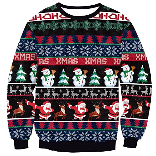 Weihnachten Herren Ugly Weihnachtspulli Lustige Christmas Langarm Rundhals Sweatshirt Blau XXL von BesserBay