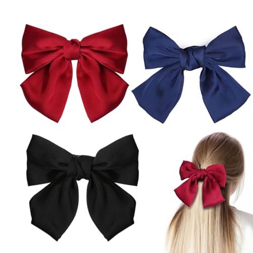 Haarspange mit Schleife, 3 Stück Damen-Haarschleifen Mädchen Schleife Haarspange Groß Haarschleifen Clip Französischer Haarklammer für Frauen Mädchen,Schwarz, Blau und Rot von Bessy shop
