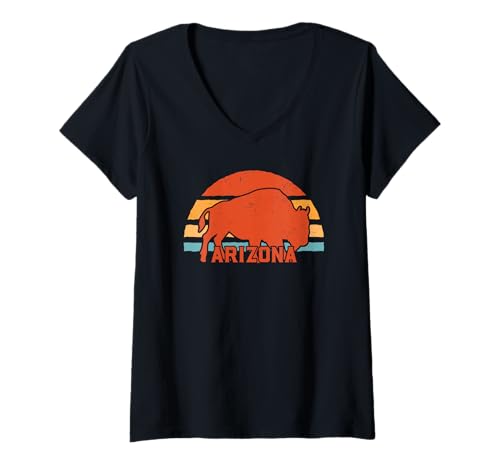 Damen Arizona-Bison im Retro-Look T-Shirt mit V-Ausschnitt von Best Arizona Apparel