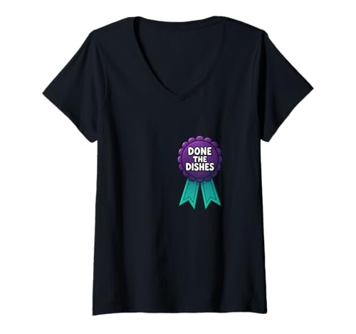 Damen Lustiges Done The Dishes Award-Abzeichen T-Shirt mit V-Ausschnitt Damen Lustiges Done The Dishes Award-Abzeichen T-Shirt mit V-Ausschnitt von Best Award Badges