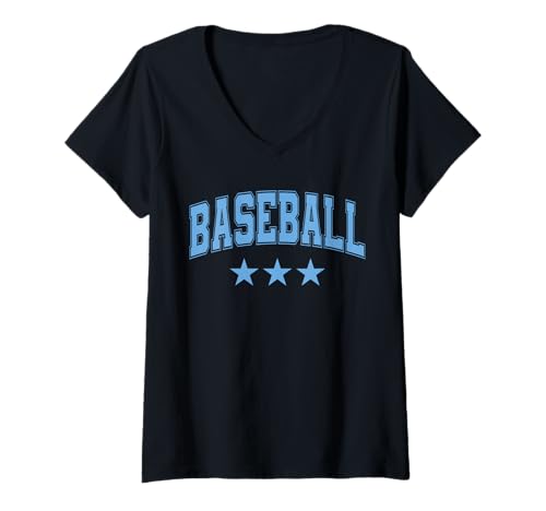 Damen Klassischer College-Text im Retro-Look mit Baseballsternen, himmelblau T-Shirt mit V-Ausschnitt Damen Klassischer College-Text im Retro-Look mit Baseballsternen, himmelblau T-Shirt mit V-Ausschnitt von Best Baseball Sport Tees Tanks Tops Retro Gifts