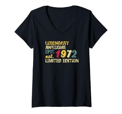 Damen Legendary Awesome Epic Birthday Gift 1972 Limited Edition T-Shirt mit V-Ausschnitt von Best Birthday Gift Ideas Co.