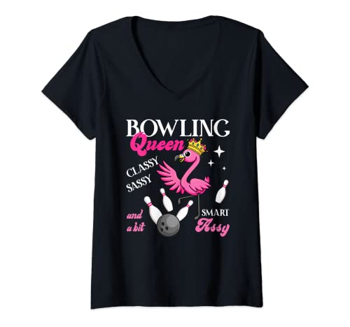 Damen Bowling Queen Classy und Sassy Funny Flamingo Bowler Geschenke T-Shirt mit V-Ausschnitt Damen Bowling Queen Classy und Sassy Funny Flamingo Bowler Geschenke T-Shirt mit V-Ausschnitt von Best Bowling Humor Collection