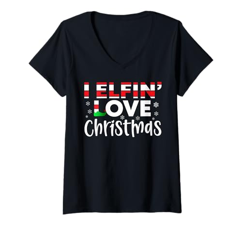 Damen I Elfin' Love Christmas — Lustiges Elfenfest, Weihnachten, Herren und Damen T-Shirt mit V-Ausschnitt von Best Christmas Designs