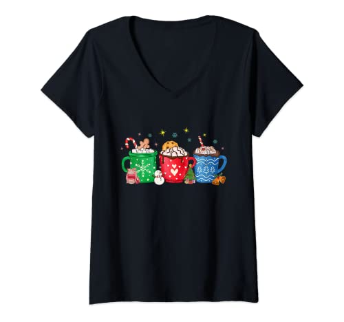 Damen Winterkaffee Barista Weihnachten Schokolade Kaffee T-Shirt mit V-Ausschnitt von Best Coffee Christmas Tees