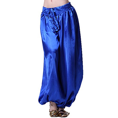 Best Dance Damen Bauchtanz Satin Haremshose Tanzen Tribal Tänzerin Kostüm Yoga Bloomers Hose, dunkelblau, One size von Best Dance