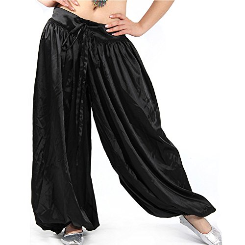 Best Dance Damen Bauchtanz Satin Haremshose Tanzen Tribal Tänzerin Kostüm Yoga Bloomers Hose, Schwarz , One size von Best Dance