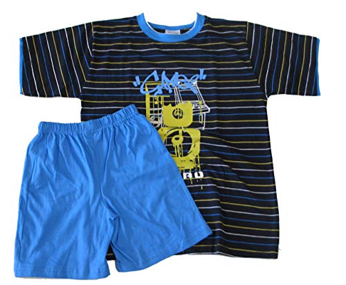 Best Deal Market Jungen Shorty Oberteil mit Streifen und Motiv-Druck Navy Gr. 128 Nachtwäsche Schlafanzug kurz Knaben Baumwolle von Best Deal Market