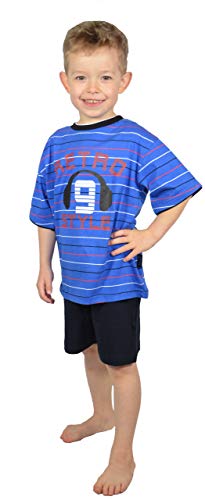 Best Deal Market Jungen Shorty Oberteil mit Streifen und Motiv-Druck blau Gr. 128 Nachtwäsche kurz Knaben Baumwolle Freizeit Sport Nachtwäsche Schlafanzug von Best Deal Market