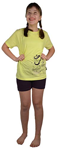Best Deal Market Mädchen Nachtwäsche Shorty Gr. 140 gelb-violett Rundhals Baumwolle atmungsaktiv Zweiteiliger Schlafanzug von Best Deal Market
