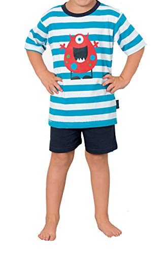 Jungen Pyjama, 92/98 hellblau-Weiss gestreift Jungen Pyjama Zweiteiliger Schlafanzug Shorty Kurz 100% Baumwolle von Best Deal Market