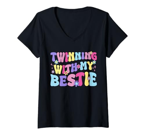 Damen Idee Einer Freundschaft mit My Bestie Spirit Week Twin Girls T-Shirt mit V-Ausschnitt Damen Idee Einer Freundschaft mit My Bestie Spirit Week Twin Girls T-Shirt mit V-Ausschnitt von Best Friend Matching Cute Twin Day BFF Graphics