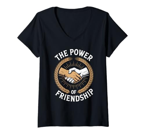 Damen Humorvoller Spruch The Power of Friendship Handshake Women Me T-Shirt mit V-Ausschnitt von Best Friends Quote Unity Loyalty Bond Humor Joke