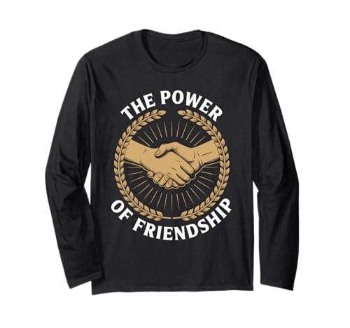 Humorvoller Spruch The Power of Friendship Handshake Women Men Langarmshirt von Best Friends Quote Unity Loyalty Bond Humor Joke