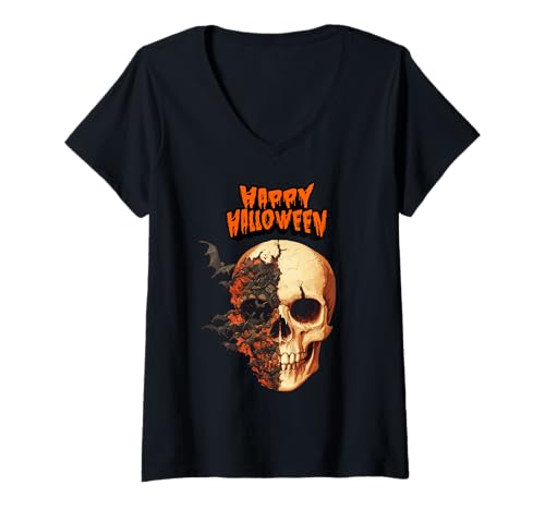 Damen Fröhliches Halloween, der Beste Kürbisschädel-Leckerbissen Macht die Party T-Shirt mit V-Ausschnitt Damen Fröhliches Halloween, der Beste Kürbisschädel-Leckerbissen Macht die Party T-Shirt mit V-Ausschnitt von Best Halloween Pumpkin Skull Party