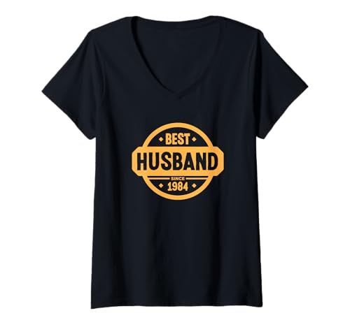 Damen Best Husband Since 1984 Bester Ehemann Sprüche Hochzeitstag T-Shirt mit V-Ausschnitt von Best Husband Since Hochzeitstag Shop